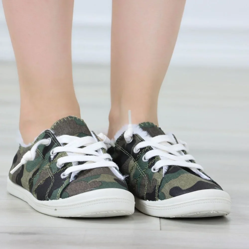 Camouflage Women's Flat Sneakers Canvas Lace Up Round Toe Warm Knit Lining - Picture 7 of 13
